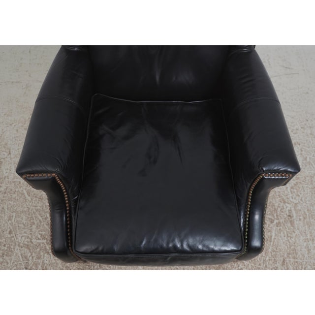 Frontgate Black Leather High Quality Club Wing Chair For Sale - Image 9 of 18