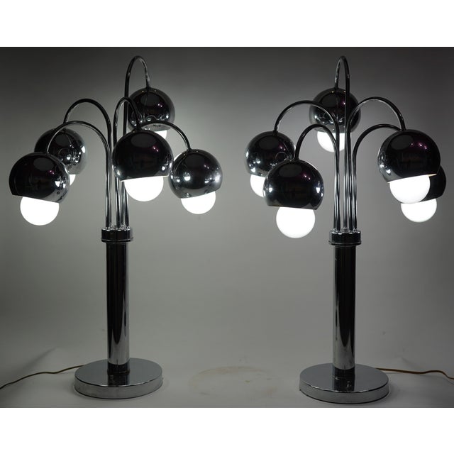 Robert Sonneman Mid 20th Century Mid Century Modern Robert Sonneman Chrome Ball Waterfall Lamps Set of 2 For Sale - Image 4 of 5