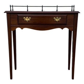 Late 20th Century L. Hitchcock Federal Style Wood Console Table With Brass Gallery and Single Drawer For Sale