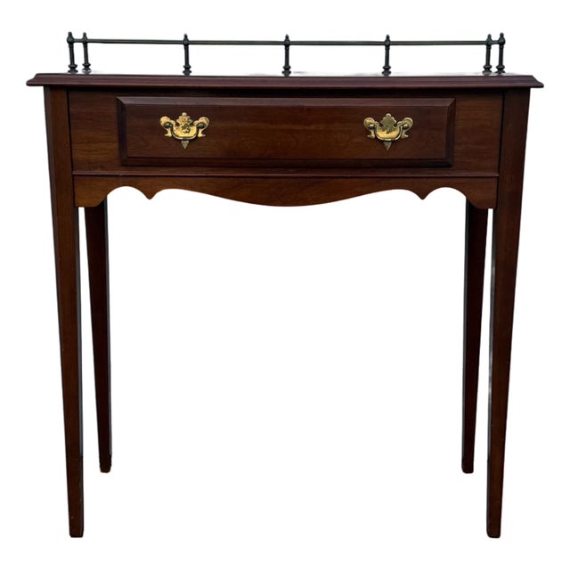 Late 20th Century L. Hitchcock Federal Style Wood Console Table With Brass Gallery and Single Drawer For Sale