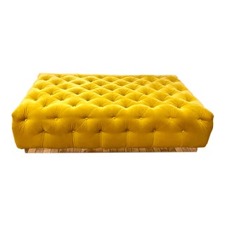 Modern Lee Industries Cocktail Ottoman in Romo Velvet + Chrome Plinth Base For Sale