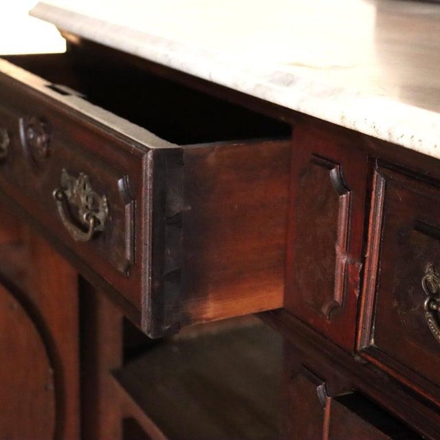 Antique Renaissance Revival Carved Walnut & Burl Marble Top Sideboard Circa 1890 For Sale - Image 11 of 18