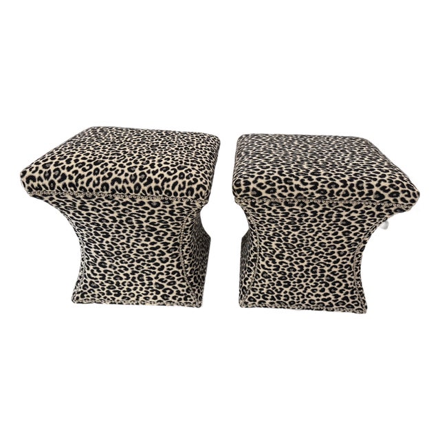 Leopard Print Ottoman Stool Set (Walter E Smithe) For Sale