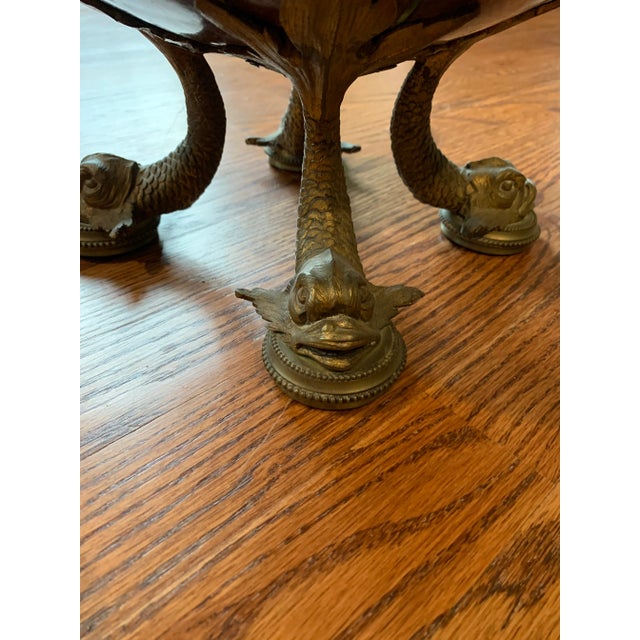 This piece is most likely Chinese. The container is made of inlaid burl wood with green decoration in a floral and strip...