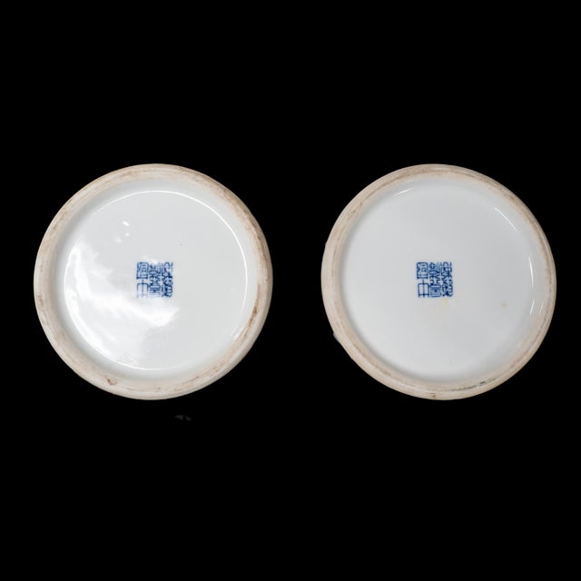 Chinese Vintage Chinese Blue & White Porcelain Pair of Floral Cherry Blossom-Plum Vases For Sale - Image 3 of 3