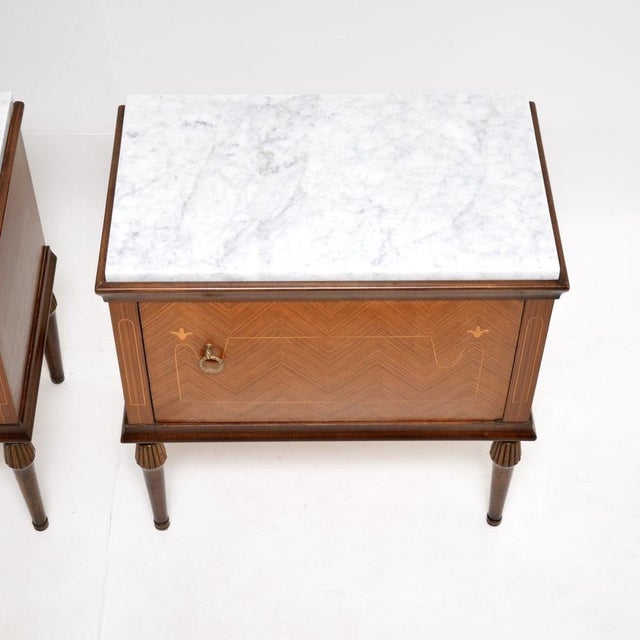Wood Vintage Italian Marble Top Bedside Cabinets, 1950s, Set of 2 For Sale - Image 7 of 12