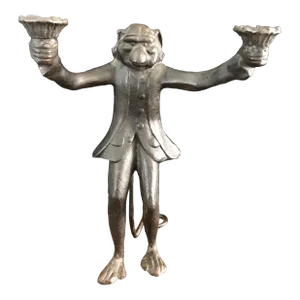 18th Century Museum Quality Cast Iron Sculptured Monkey Candleholder