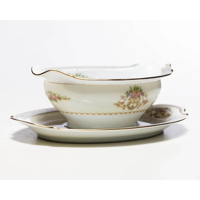 1940s Vintage 1947 Noritake Rose Gravy Boat With Attached Plate - 2 Pieces For Sale - Image 5 of 7