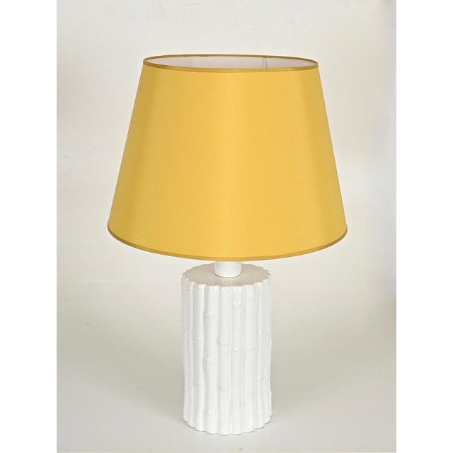 Vintage Italian Faux Bamboo and White Ceramic Table Lamp by Tommaso Barbi, 1970s For Sale - Image 9 of 16