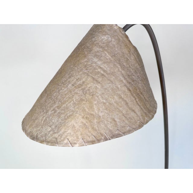 Beige Brass Arc Floor Lamp with Parchment Lampshade, Germany, 1950s For Sale - Image 8 of 17