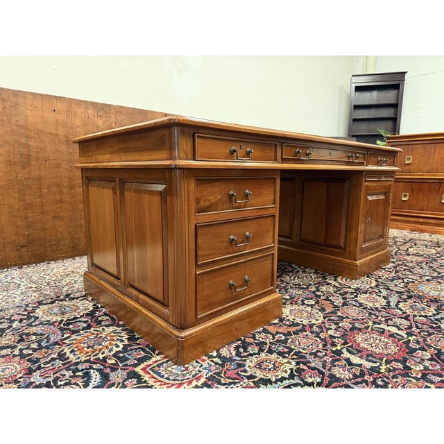 Large English Desk with Brown Leather For Sale - Image 5 of 18