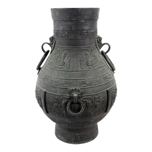 Antique Bronze Vessel With Classic Asian Motifs and Artists Stamp