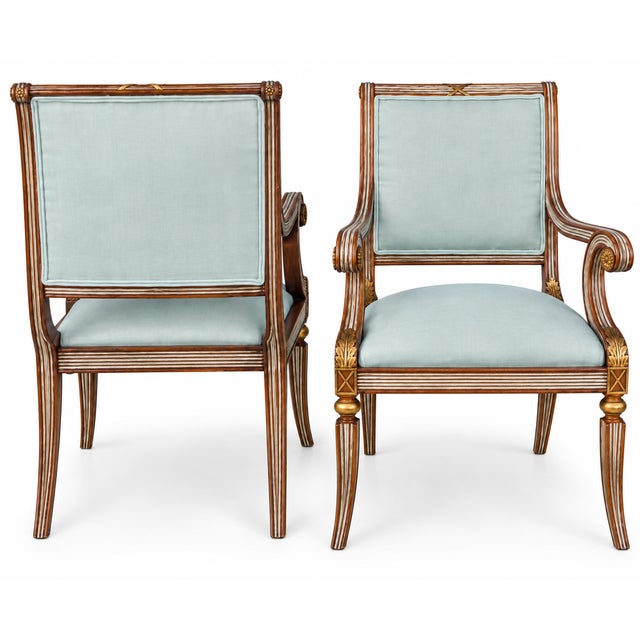 Late 20th Century Neo-Classical Style Italian Carved Fruitwood and Painted Bergere Chairs - Pair For Sale - Image 5 of 7