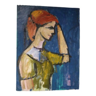 Marie Cofalka Portrait Oil Painting of a Red Headed Woman in Profile For Sale