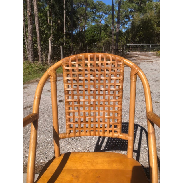 Mid 20th Century Mid Century Boho Rattan Swivel Arm Chairs - a Pair For Sale - Image 5 of 13