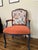 Custom French Provincial Armchair - Navy Blue & Orange Velvet - Whimsical Floral Reupholstered Accent Chair For Sale - Image 11 of 14