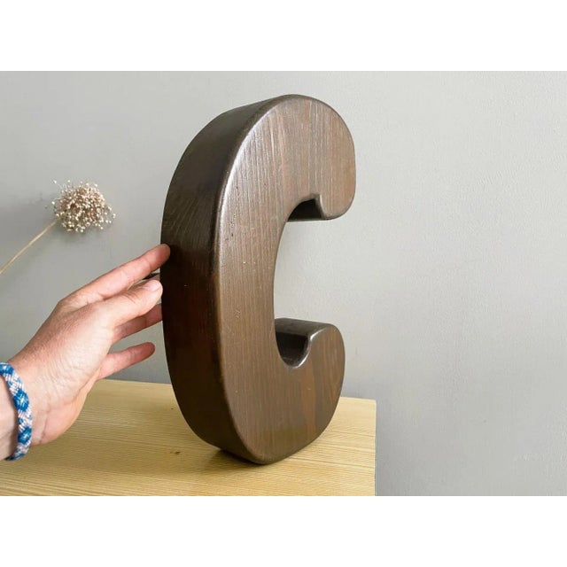 Mid-Century Modern Large Portuguese Wood Block Signage Letter C, 1960s For Sale - Image 3 of 6
