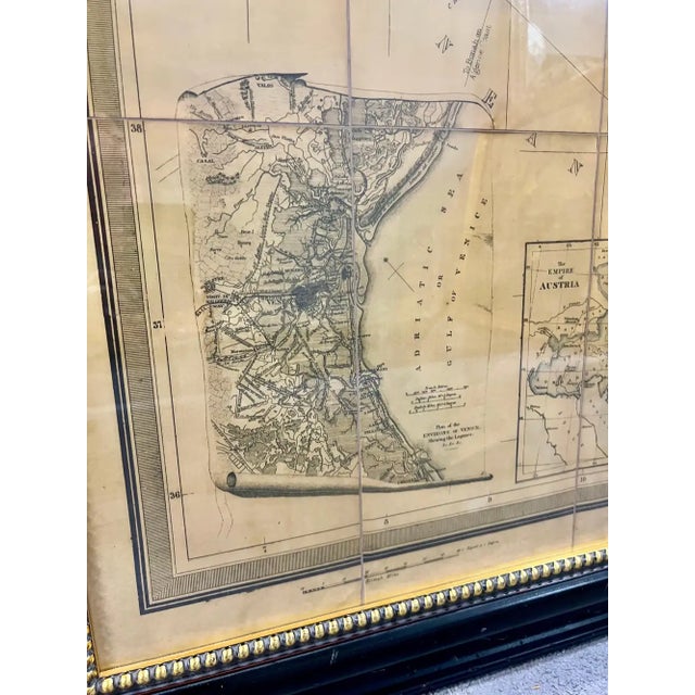 Large Vintage Antiqued Stanford Map of Italy in Black & Gold Frame 1990's For Sale - Image 11 of 15