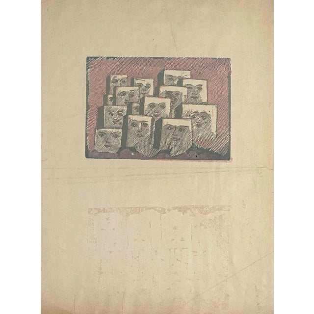 Faces is an original Woodcut Print realized by Mino Maccari in 1940/45. Good condition on a yellowed paper. No signature....