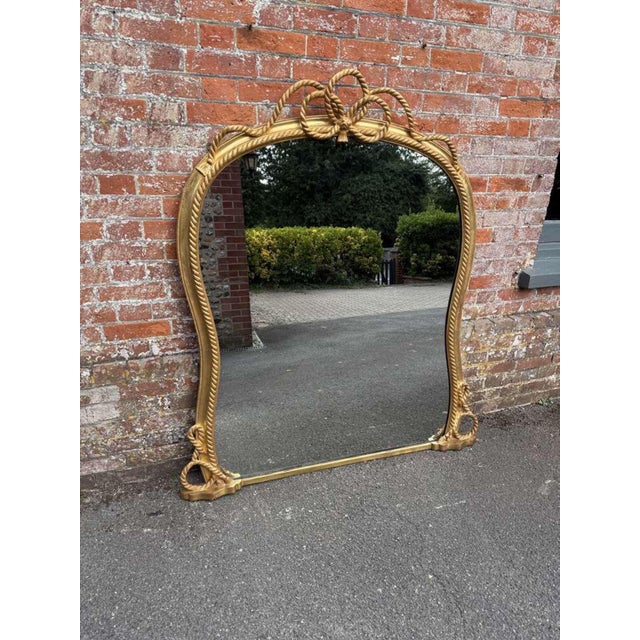 Textile Large Antique English Hour Glass Shaped Gilt Overmantle Mirror, 19th Century. For Sale - Image 7 of 8
