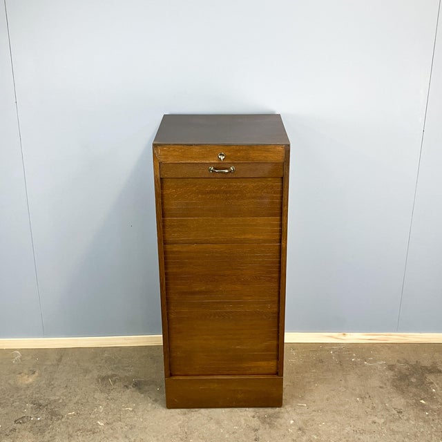 Vintage Roller Shutter Cabinet in Dark Oak, 1950s For Sale - Image 12 of 12
