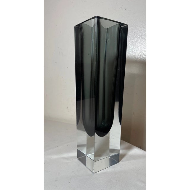 1980s Vintage Hand Blown Art Studio Glass Crystal Bohemian Czech Smokey Quartz Vase For Sale - Image 5 of 10
