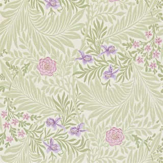 Morris & Co Larkspur Wallpaper in Olive/Lilac For Sale