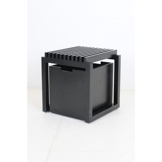 Black "Cutter" stool and storage box from the "Skagerak" series. Design: Niels Hvass (born 1958), Denmark, for Tripp Trapp...