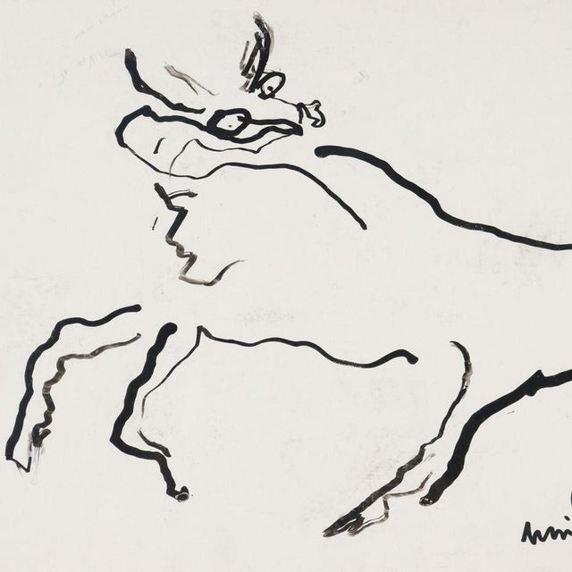 Contemporary Luciano Minguzzi, Bull, 20th Century, Watercolor and Charcoal on Paper, Framed For Sale - Image 3 of 10