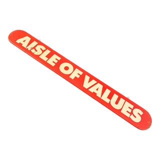 Large Mid-Century Wood Retail Grocery Store Sign "Aisles of Values" For Sale