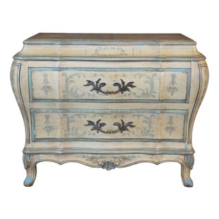 Karges French Provincial Hand Painted Venetian Bombe Commode Nightstand Chest For Sale