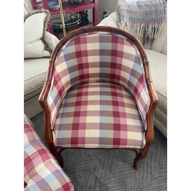 Fabulous Find! Pair of pull-up chairs and matching tufted ottoman that could also be used as a cocktail ottoman. No stains...