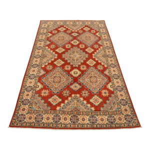 Kazak Rug 5’4” X 7’11” Red Wool Tribal Hand-Knotted Carpet