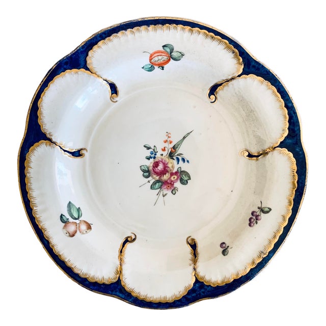 Sèvres Style “Feuilles De Choux” Plate in Blue and Gold For Sale