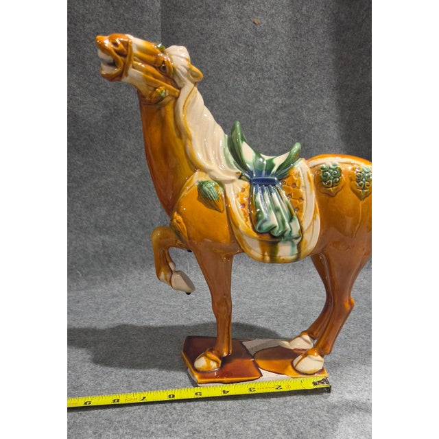 Chinese Tang Sancai Style Ceramic War Horse Statue With Drip Glaze For Sale - Image 4 of 16