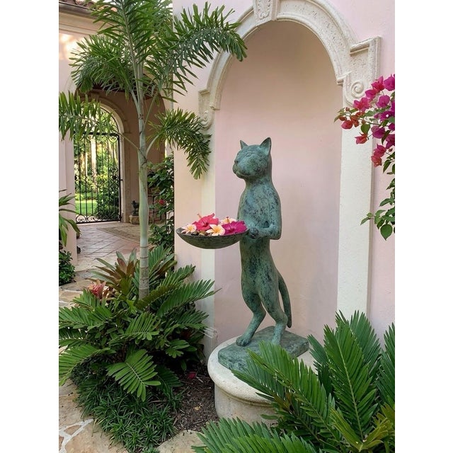 Vintage Cast Bronze Anthropomorphic Cat Sculpture With Offering Bowl For Sale - Image 12 of 12