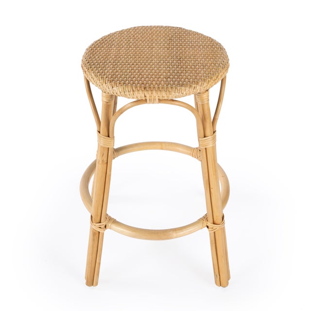 2020s Tobias 24 in. Seat Height Round Rattan Backless Counter Stool, Natural/ Natural Rattan Frame For Sale - Image 5 of 11