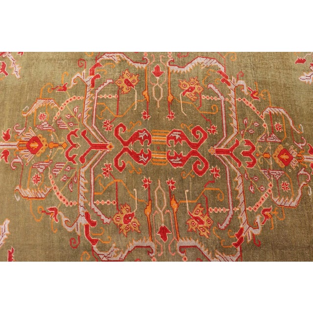 Antique Turkish Oushak Rug in Green Field, Red, Orange & Rich Colorful Accent For Sale - Image 10 of 12