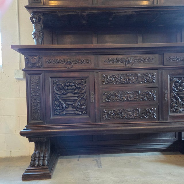 Late 19th Century Late 19th Century Large Oak Heavily Carved Renaissance Revival Cabinet on Lion Feet For Sale - Image 5 of 18