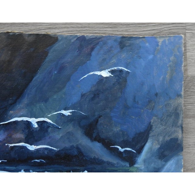 Textile Mid 20th Century Rocky Coastal Seascape Painting For Sale - Image 7 of 7