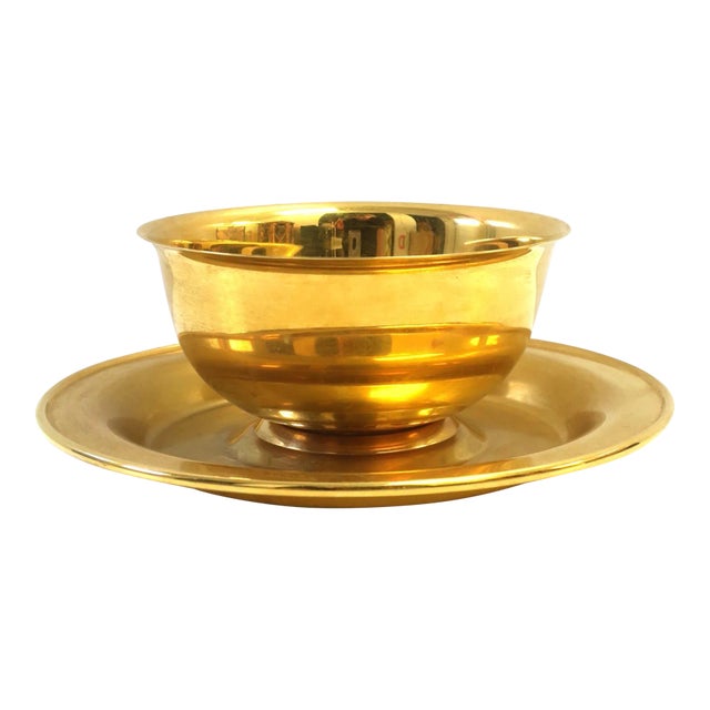 Gold Plated Revere Serving Bowl and Underplate Saucer Set- 2 Pieces For Sale