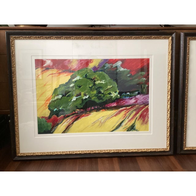 Yellow Pair of Susan R. Wilson Original Oilstick Landscapes "Ample Spaces" & "Spaces With River," Signed and Dated 2002 For Sale - Image 8 of 10