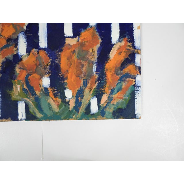 Contemporary Contemporary Expressionist Floral Blue Stripe Painting For Sale - Image 3 of 7