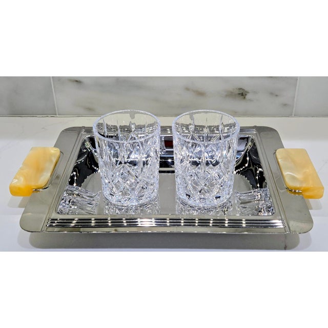 Mid-Century Modern Vintage French Couzon 18/10 Stainless Steel Bar Tray With Resin Handles – Art Deco Cocktail Serving Platter For Sale - Image 3 of 9
