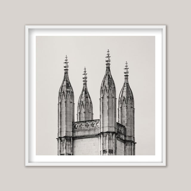 Tower Hill, London. A sepia-toned black-and-white photograph capturing the intricate architectural details of a classic...