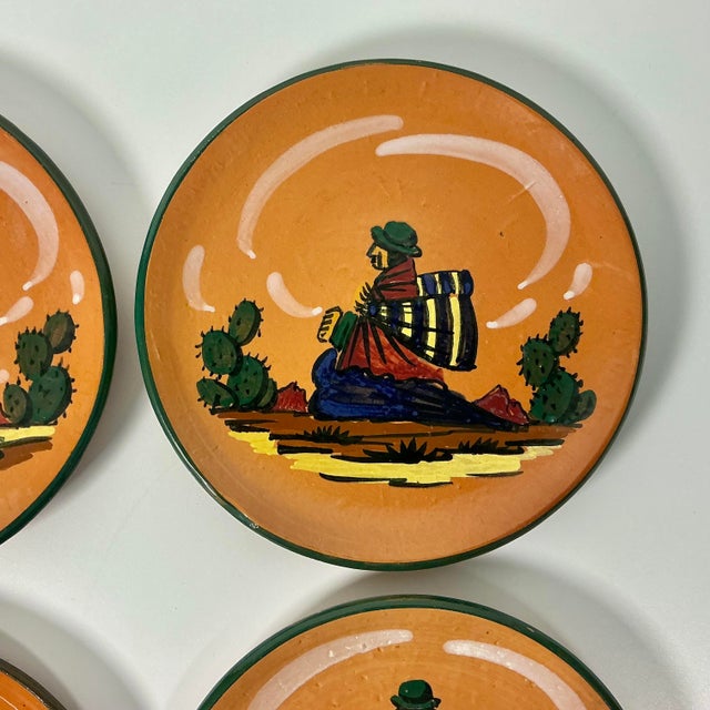 Terra Cotta 1950s Vintage Southwestern Folk Art Boho Chic Peruvian Terra Cotta Salad Plates - Set of 6. For Sale - Image 8 of 12