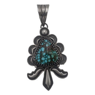 Triangular Prince Turquoise Sterling Silver Pendant - Alex Sanchez Navajo Handmade For Sale