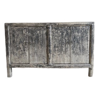 Vintage Painted Black Elm Wood Cabinet or Sideboard For Sale