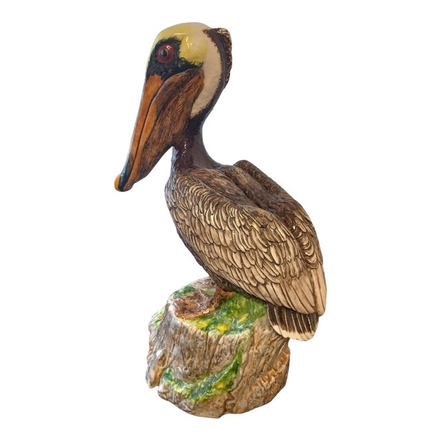 Vintage Glazed Ceramic Pelican Signed For Sale