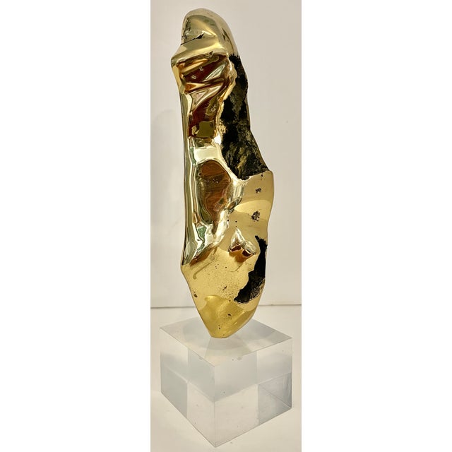 Metal Brutalist Bronze Sculpture on Lucite Base by Ramon Viejo From 70's For Sale - Image 7 of 9